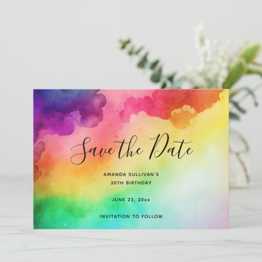 Schöne Regenbogenfarben Abstraktes Design Save The Date (Stehend Vorderseite)