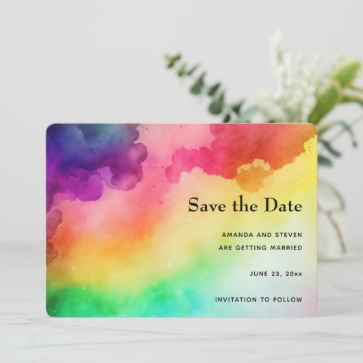 Schöne Regenbogenfarben Abstraktes Design Save The Date (Stehend Vorderseite)