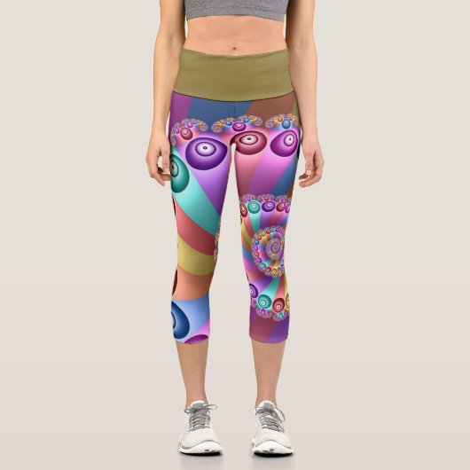 Schöne Regenbogenfarben Abstraktes Fraktal Kunst, Capri Leggings (Vorderseite)