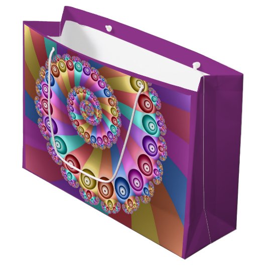 Schöne Regenbogenfarben Abstraktes Fraktal Kunst,  Große Geschenktüte (Vorderseite Schrägansicht)
