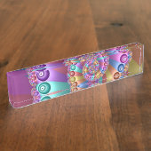 Schöne Regenbogenfarben Abstraktes Fraktal Kunst,  Namensplakette (Seite)