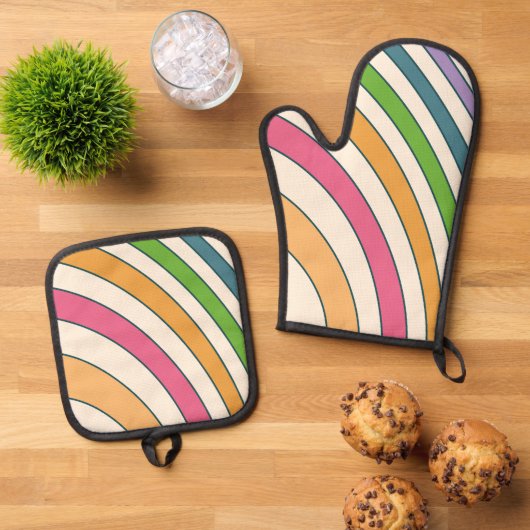 Schöne Regenbogenfarben Ofenhandschuh & Topflappen-Set (Oben Unten)