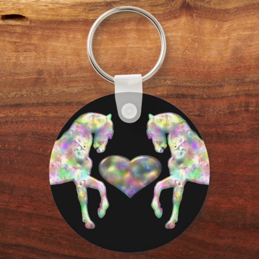 Schöne Regenbogenpferde und Herz Schlüsselanhänger (Vorderseite)