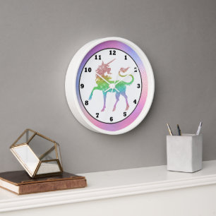 Schöne Regenbogenuhr unicorn Mädchen Zimmerdekor U Wanduhr