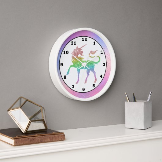 Schöne Regenbogenuhr unicorn Mädchen Zimmerdekor U Wanduhr (Büro)