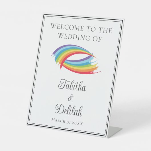 Schöne Regenbogenwaves Custom Wedding Willkommen Sockelschild (Vorderseite)