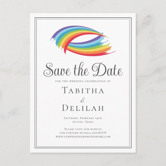 Schöne Regenbogenwaves LGBT Save the Date Ankündigungspostkarte (Vorderseite)