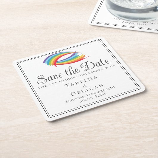 Schöne Regenbogenwaves LGBT Save the Date Rechteckiger Pappuntersetzer (angewinkelt)