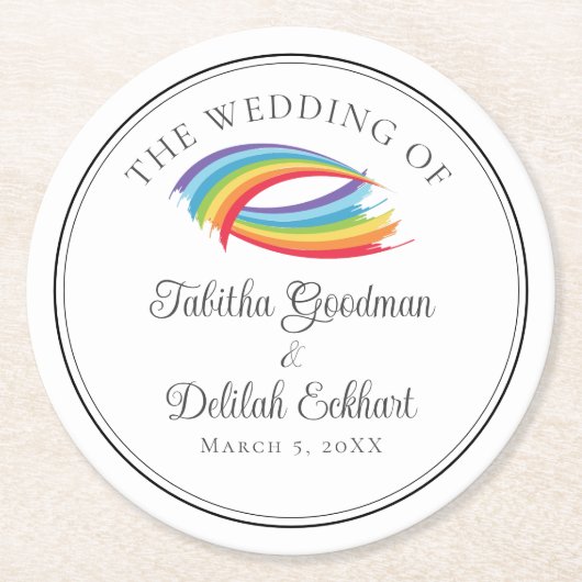 Schöne Regenbogenwellen Hochzeitkreis Runder Pappuntersetzer (Vorderseite)
