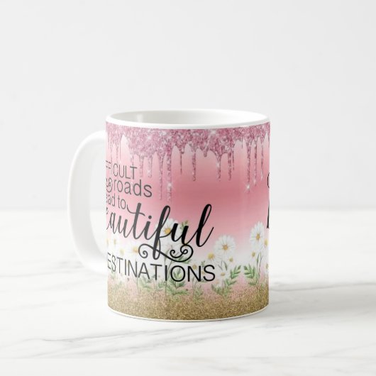 "Schöne Reiseziele" Inspirative Tasse (Vorderseite Links)