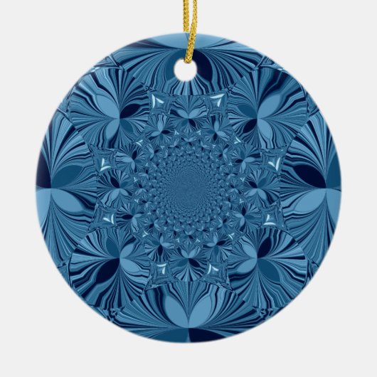 Schöne, reizende Iridescent Blue Kaleidoskop Art Keramik Ornament (Vorne)