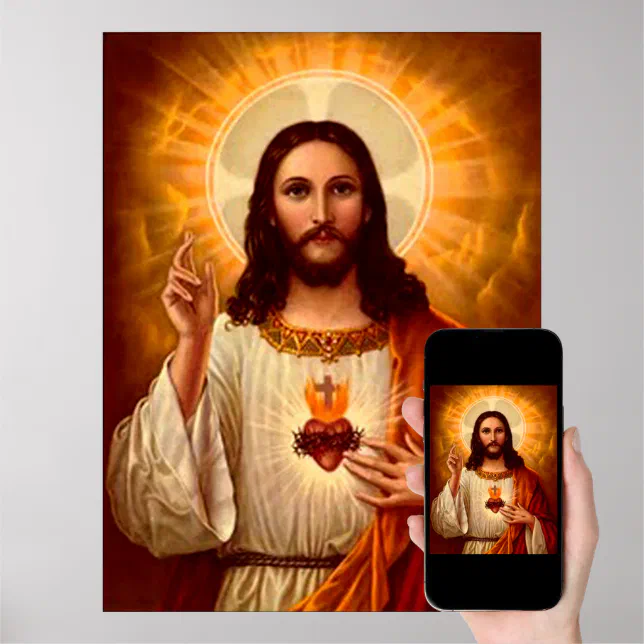 Schöne religiöse Heilige Herz Jesu Bild Poster Zazzle.de