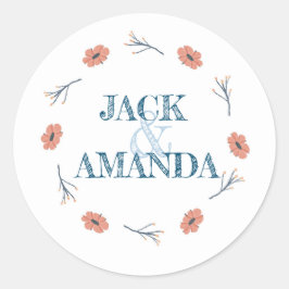 Schöne Retro Baby Blue Floral Wedding Sticker