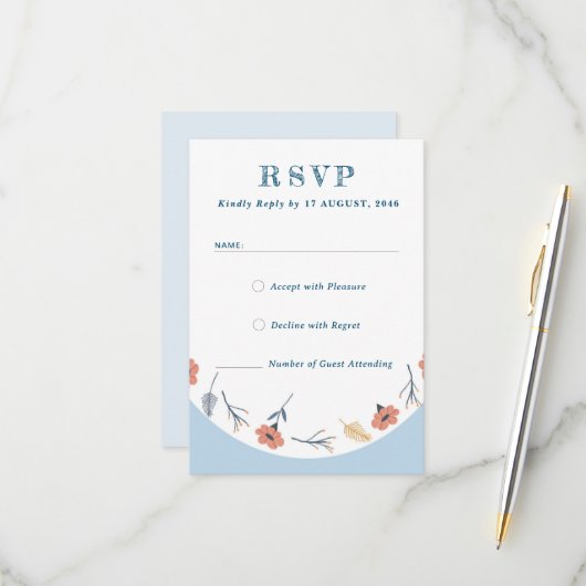 Schöne Retro Baby Blue Wedding RSVP Cards (Vorderseite/Rückseite Beispiel)
