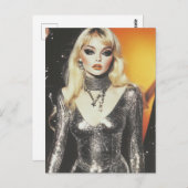 Schöne Retro-Blond-Frau in einem glänzenden Outfit Postkarte (Vorne/Hinten)