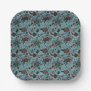 Schöne Retro-Blumenmuster in Blaupastell Pappteller