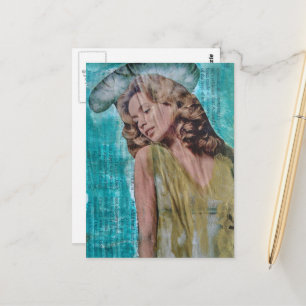 Schöne Retro-Dame Mixed-Media-Collage Postkarte