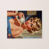Schöne Retro-Frau mit einem Kaffee Puzzle (Horizontal)