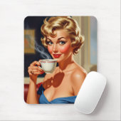 Schöne Retro Frau mit einer Tasse Kaffee Mousepad (Mit Mouse)