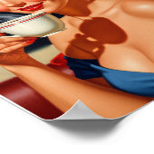 Schöne Retro Frau mit einer Tasse Kaffee Poster (Ecke)