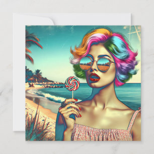 Schöne Retro-Pop-Art-Frau mit Lutscher