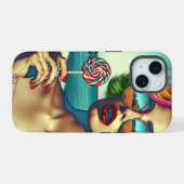 Schöne Retro Pop Kunst, Dichtung und Musik iPhone 15 Hülle (Rückseite (Horizontal))