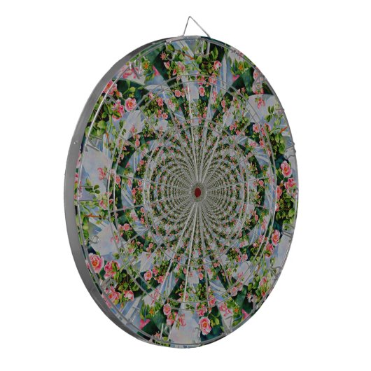 Schöne Retro-Rosa rote Rosen Aquarellblüte Dartscheibe (Vorderseite Links)