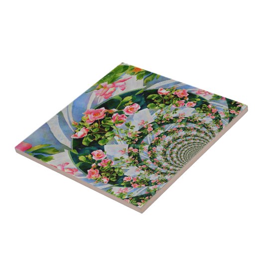 Schöne Retro-Rosa rote Rosen Aquarellblüte Fliese (Seite)