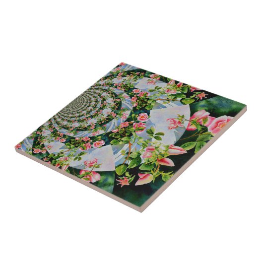 Schöne Retro-Rosa rote Rosen Aquarellblüte Fliese (Seite)