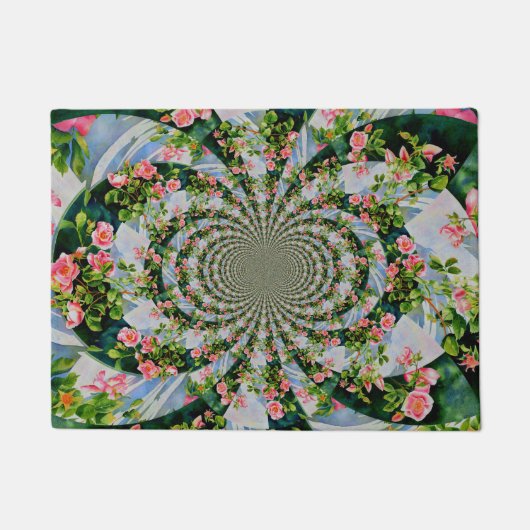 Schöne Retro-Rosa rote Rosen Aquarellblüte Fußmatte (Vorderseite)