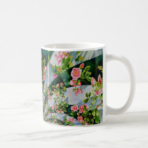 Schöne Retro-Rosa rote Rosen Aquarellblüte Kaffeetasse
