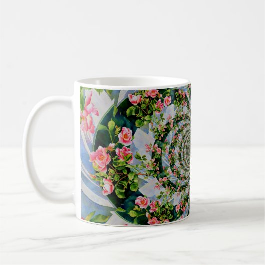 Schöne Retro-Rosa rote Rosen Aquarellblüte Kaffeetasse (Links)