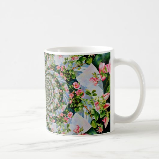 Schöne Retro-Rosa rote Rosen Aquarellblüte Kaffeetasse (Rechts)
