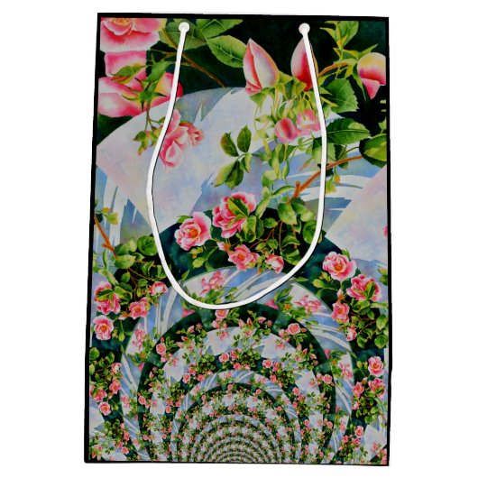 Schöne Retro-Rosa rote Rosen Aquarellblüte Mittlere Geschenktüte (Rückseite)