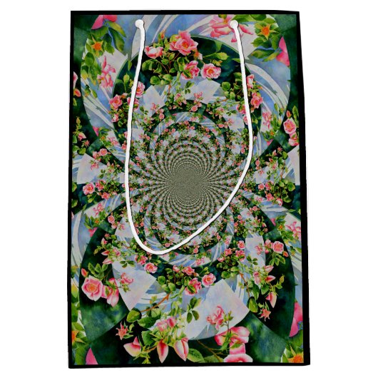 Schöne Retro-Rosa rote Rosen Aquarellblüte Mittlere Geschenktüte (Vorderseite)