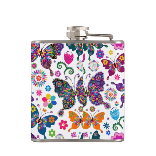 Schöne Retro-Schmetterlinge * Blume Flachmann (Rückseite)