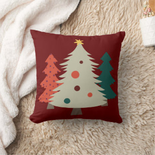 Schöne Retro-Weihnachtsbäume Burgunderrot Kissen
