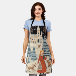 Schöne Retro Weihnachtsschneeszene Schürze