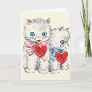 Schöne Retro White Kittens Valentine Day Card Feiertagskarte