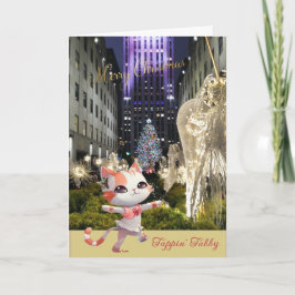 Schöne Rockefeller Plaza und Tappin’ Tabby Cat Feiertagskarte