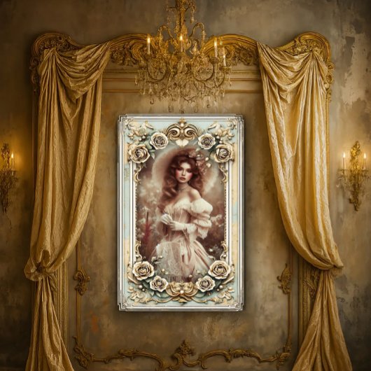 Schöne Rokoko-Frau auf dem Feld Poster