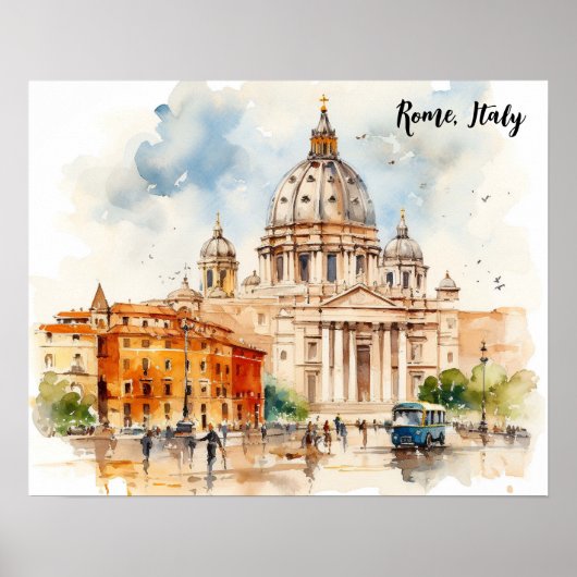 Schöne Rom Italien Aquarellmalerei Poster (Vorne)