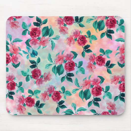 Schöne romantische Aquarellfarben Rose Blumenmuste Mousepad (Vorne)