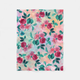 Schöne romantische Aquarellrosen Blumenmuster Fleecedecke