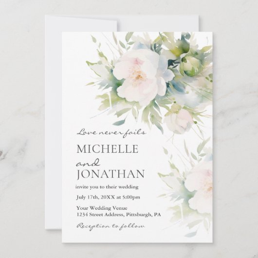 Schöne romantische Christliche Hochzeit mit weißer Einladung (Vorderseite)