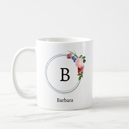 Schöne romantische Frühlingsmonogramm-Blumen Kaffeetasse (Links)