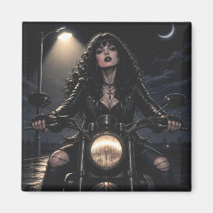 Schöne romantische gotische Frau auf Motorrad Magnet