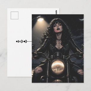 Schöne romantische gotische Frau auf Motorrad Postkarte