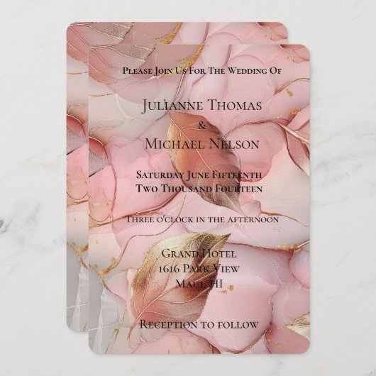 Schöne romantische Rosa Blätter Hochzeit Einladung (Vorne/Hinten)