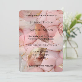Schöne romantische Rosa Blätter Hochzeit Einladung